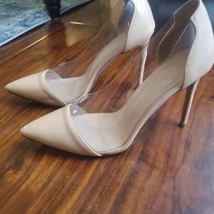 Rose pink and clear high heels pumps